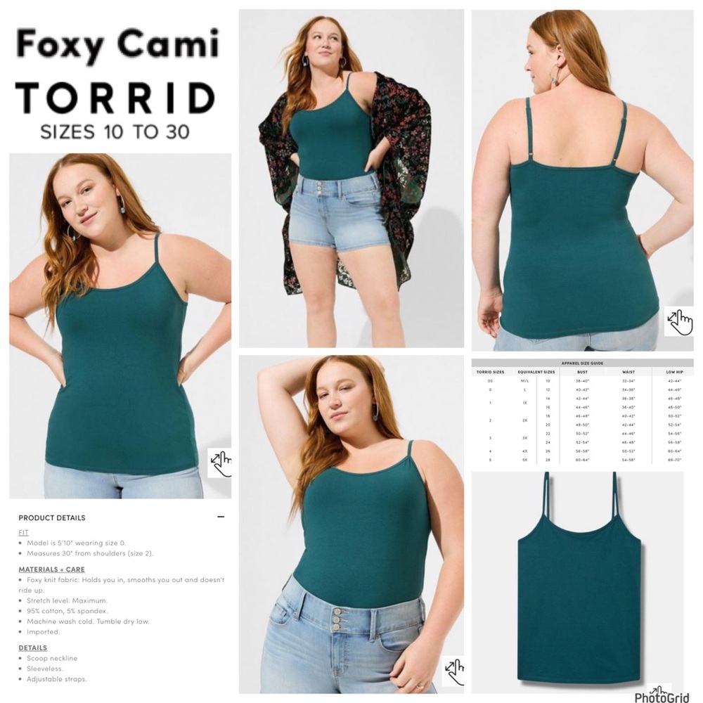 Torrid 1 plus size teal foxy scoop neck cami NWT